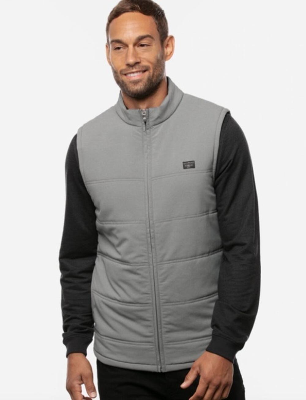 TravisMathew Mens XXL Gray Quilted Puffer Vest Full Zip Golf Casual Lightweight
